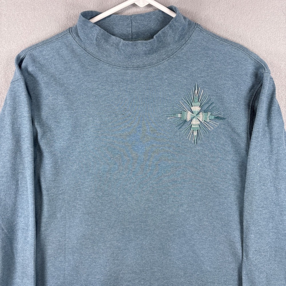 Vintage Lands End Southwest Starburst Large Mock Neck Shirt Geometric Embroidery